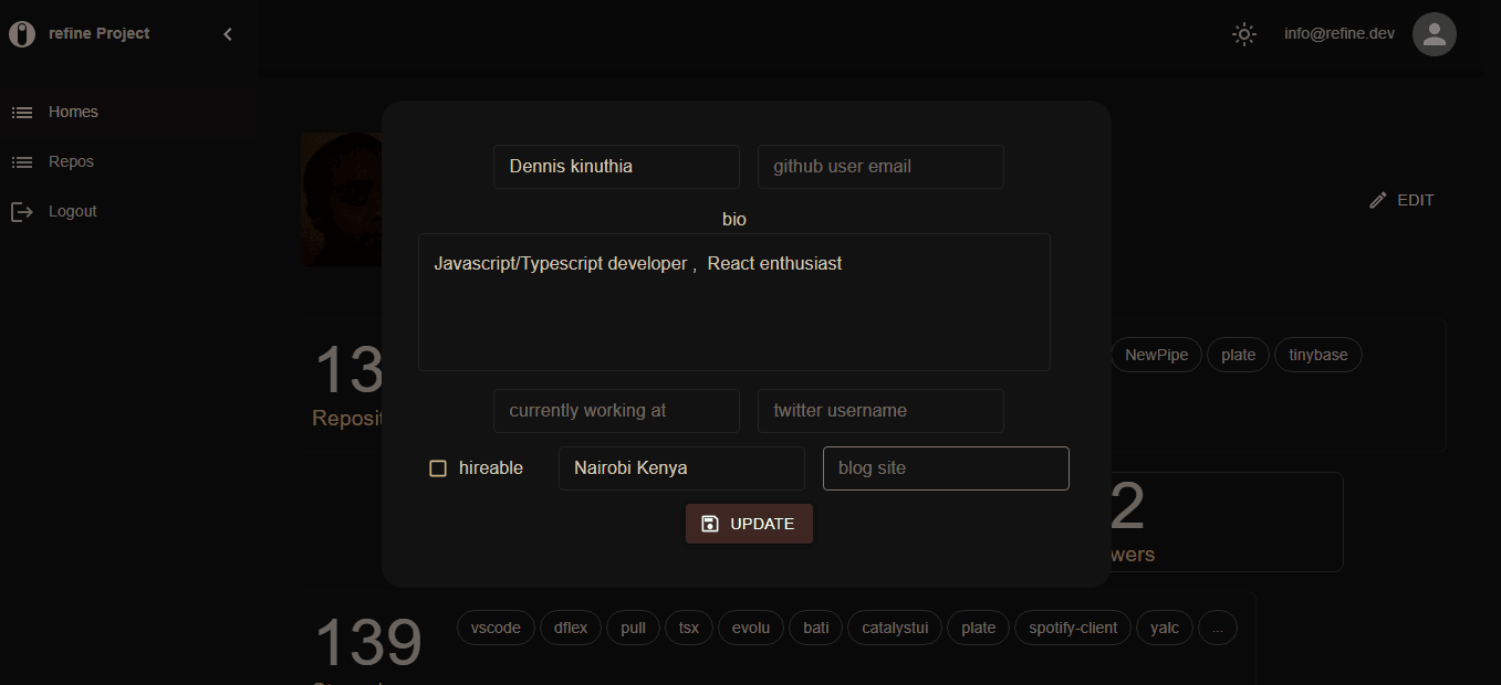 repo manager edit profile